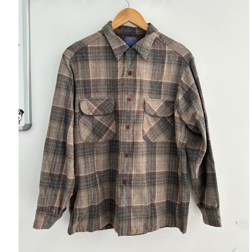 Pendleton Vintage 70s 80s Mens 100% Wool Plaid Flannel Shirt Large Made USA
